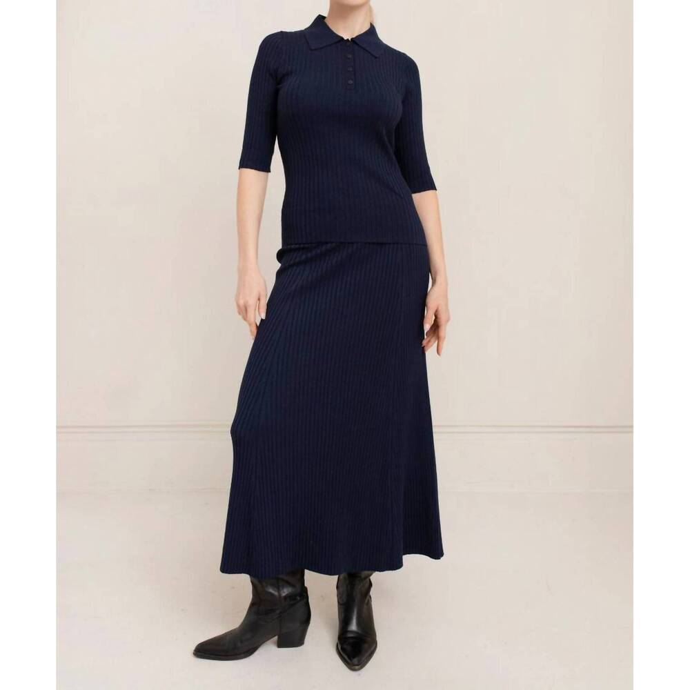 NEW PAPER LABEL leona rib polo shirt in french navy